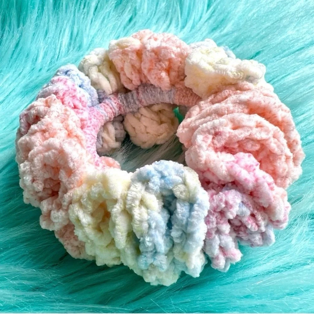 Handmade Crochet VELVET Pastel Beach Sunset Hair Scrunchie PinkRainCloud